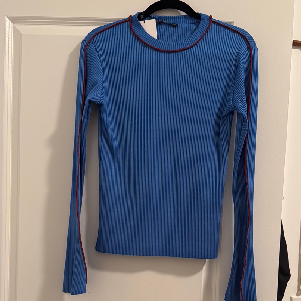 Zara Blue Ribbed Long Sleeve Top